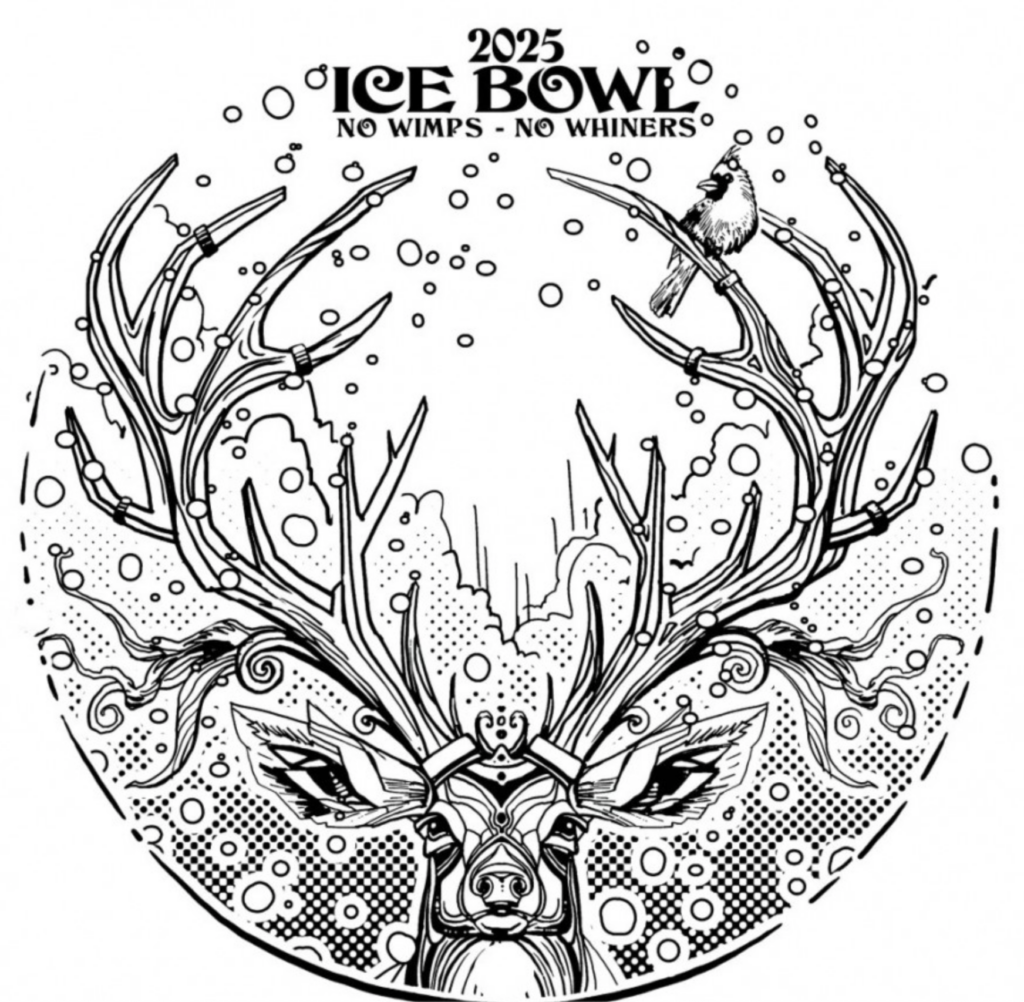 Ice Bowl 2025 logo. large antlered animal with very large antlers